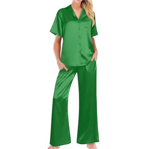 Gamivast Womens Pajama Sets Short Sleeve Top And Shorts Silk Pajamas