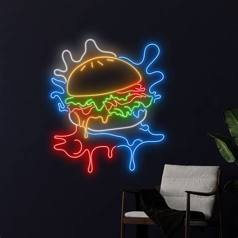 Handmadetneonsign Dripping Burger Neon Sign Dripping Burgers Neon