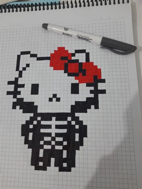 Hello Kitty Pixel Art 💀 | Şirin çizim, Piksel sanatı, Pixel art