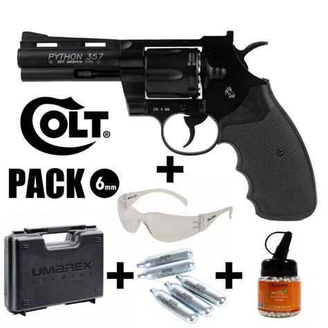 COLT PYTHON 4" AIRSOFT REVOLVER PACK Black - 6 mm BB - CO² 1.8J ...