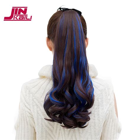 JINKAILI WIG Long Ombre Wavy Synthetic Ponytail Hair Extension Ombre