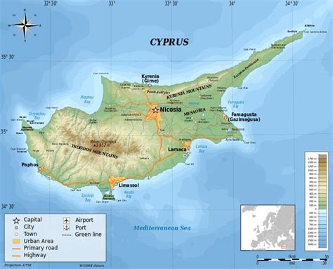 Topographic Map Of Cyprus Troodos Mountains In The Southwest