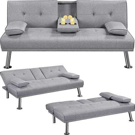 Yaheetech Sofa Bed Fabric Click Clack Sofa Bed With Cup Holders