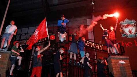 Liverpool Fans Flock To Anfield To Celebrate Premier League Title