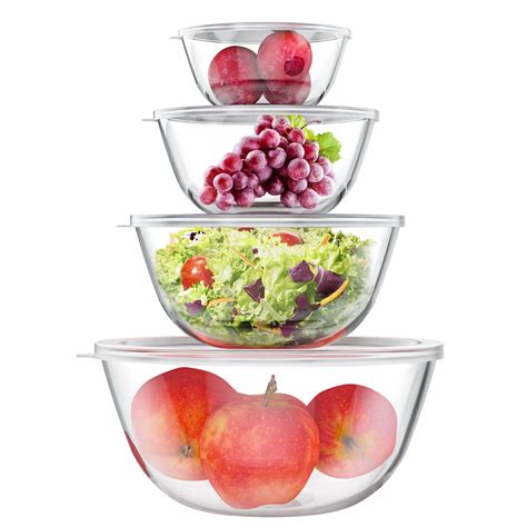 TINANA Mixing Bowls Set, 4 Pack Glass Mixing Bowls with lids, Nesting ...