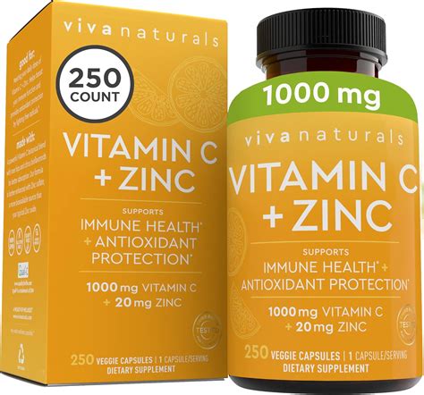 Amazon Viva Naturals Vitamin C And Zinc Supplement 250 Capsules