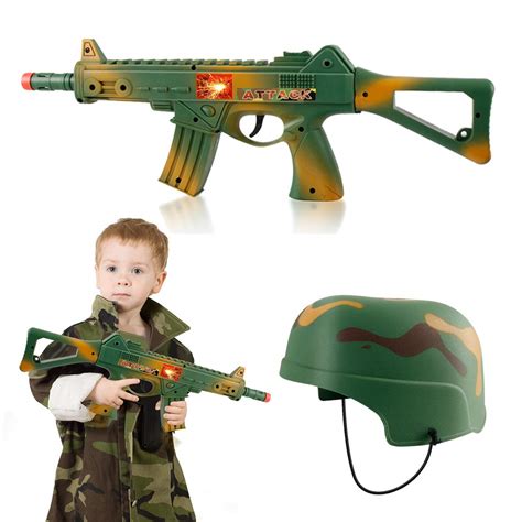 Camouflage Army Helmet and 16 inches Machine Gun Toy Rifle Military Combat Playset for Kids- Buy ...