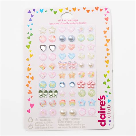 Claires Club Stars And Hearts Stick On Earrings 30 Pack Claires Us