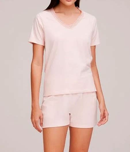 Pijama Feminino Curto Algodão Renda Hering lingerie br
