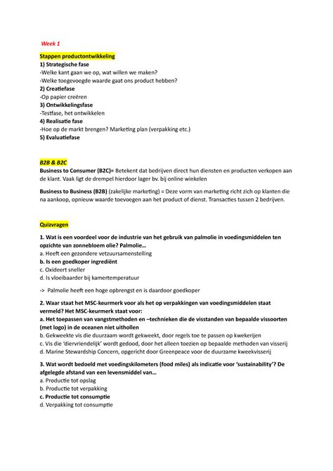 Samenvatting SL Semester 3 Jaar 2 Week 1 Stappen Productontwikkeling