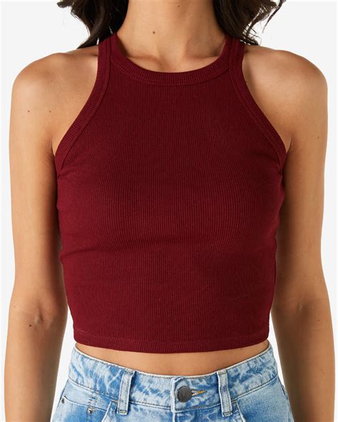 Riachuelo Regata Cropped Feminina Malha Canelada Vermelho Escuro Ak