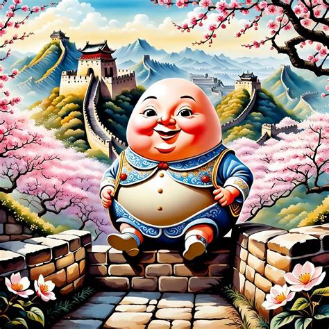 Humpty Dumpty Sitting On The Great Wall Ai Generated Artwork