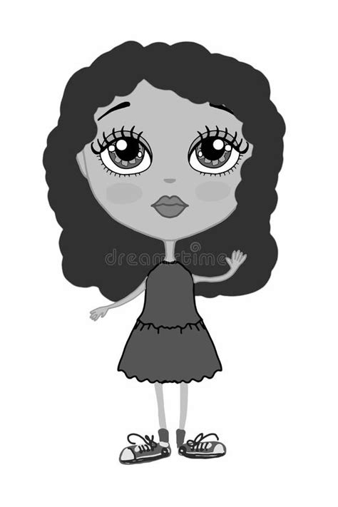 Cute Sweet Cartoon Curly Hair Girl Characters Illustration Drawing White Background Stock