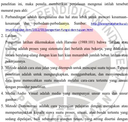 PERBANDINGAN LATIHAN MENGGUNAKAN METODE AUDIO VISUAL DENGAN DEMONSTRASI