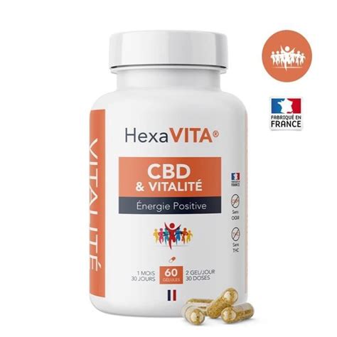 60 Gélules CBD HexaVITA 1500mg Energie Vitalité sans THC 2 boîtes