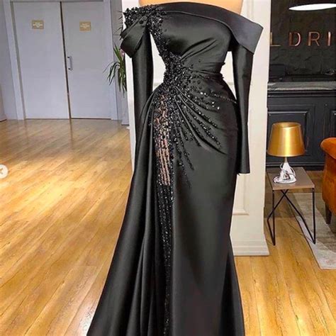 Long Sleeve Prom Dress Vintage Prom Dress Beaded Prom Dresses Black