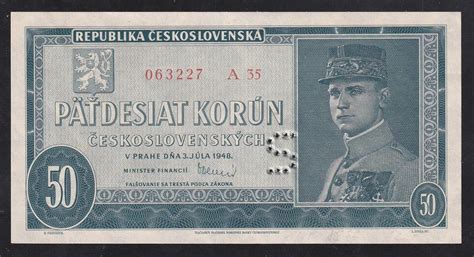 VZÁCNÁ 50 KORUNA 1948 ŠTEFÁNIK VZÁCNÁ SLOVENSKÁ PERFORACE S UNC