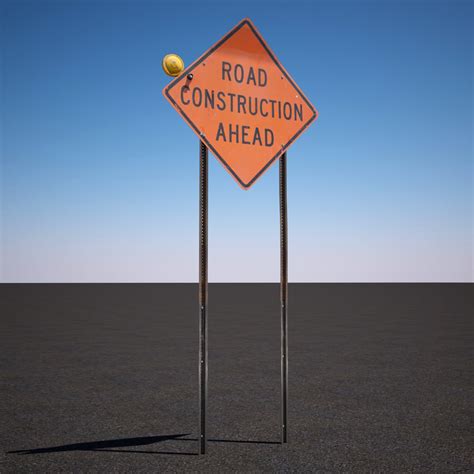 3d model road construction ahead sign