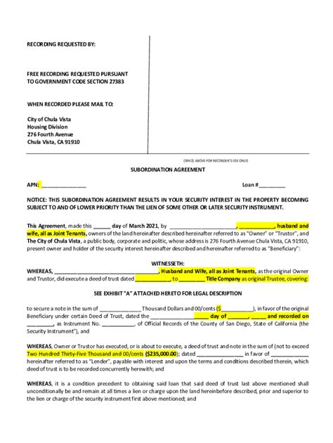 Fillable Online Subordination Agreement Sample Fax Email Print Pdffiller