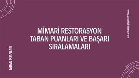 Mimari Restorasyon Y Ll K Taban Puanlar Ve Ba Ar S Ralamalar