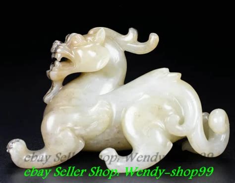 OLD DYNASTY NATURAL Hetian Jade Carve Feng Shui Dragon Wing Beast