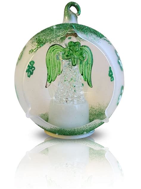 Led Glass Globe Christmas Tree Ornament With Irish Angel And Shamrocks Color Banber Glass