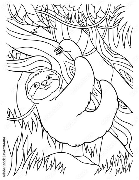 Sloth Coloring Page for Kids Stock Vector | Adobe Stock