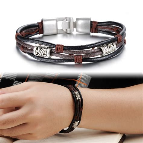 Bracelet Cuir Marron Et Noir Brins Bracelets Homme