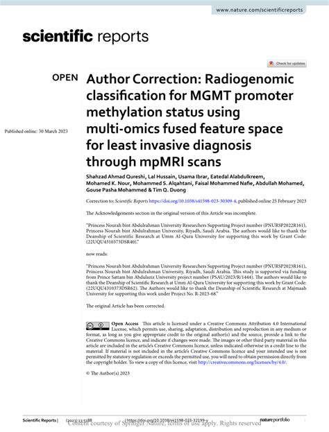 Pdf Author Correction Radiogenomic Classification For Mgmt Promoter