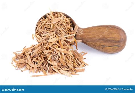 Catuaba Bark In Wooden Spoon Isolated On White Background Trichilia