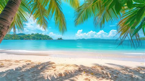 AI generated Tranquil beach scene. Exotic tropical beach landscape for ...