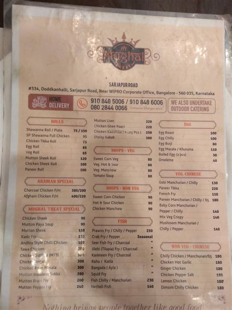 Menu At Mughal Treat Sarjapur Road Bengaluru 334 Doddakannelli