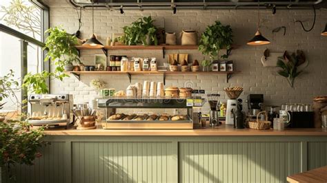 Stylish Korean Cafe Interior Design. Ai Generative Stock Illustration ...