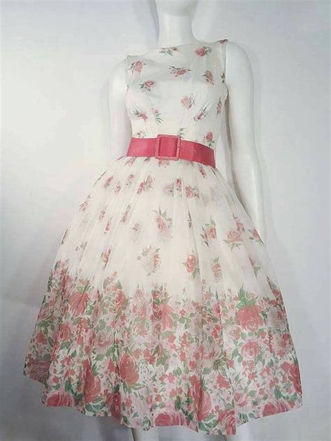 50s Rose Border Print Floral Dress Sheer Chiffon Layered Etsy Sheer Dress Floral Print