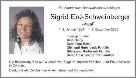 Traueranzeigen Von Sigrid Erd Schweinberger Allg Uer Zeitung