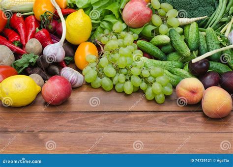 Group Of Vegetables And Fruits On Table Stock Image Image Of Health