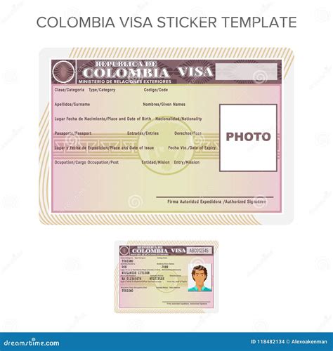 Vector Colombia Passport Visa Sticker Template In Flat Style Stock