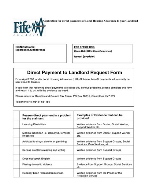 Fillable Online Newsite Fife Org Direct Payment To Landlord Request