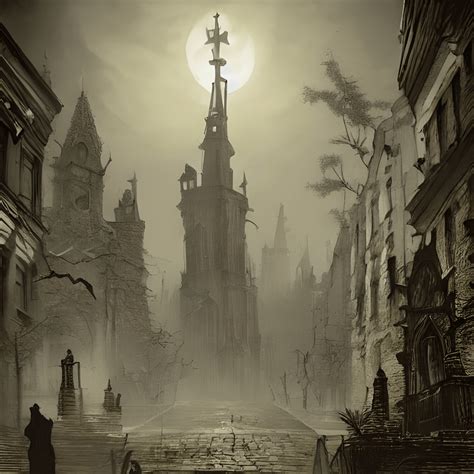 Yharnam City Gothic Streets Rooftops Spires Windows Dark Lovecraft