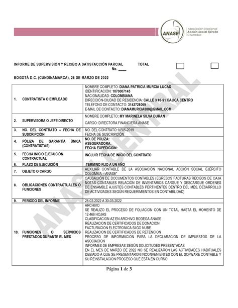 Formato Informe Mensual Mes De Marzo De P Gina De Informe De