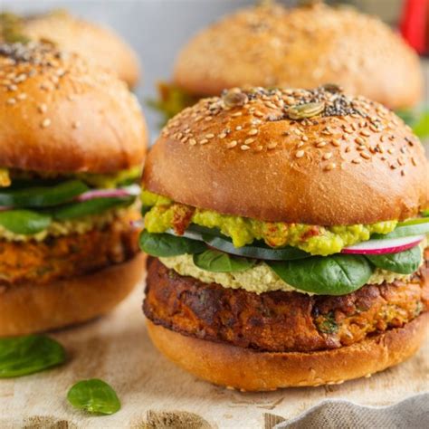 Vegan Sweet Potato Burger With Chickpeas And Spinach