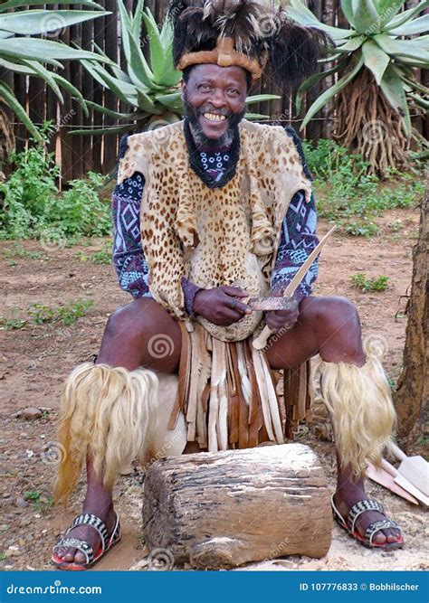 Unidentified Man Dressed In Zulu Warrior Clothing At Shakaland