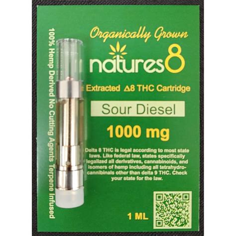 Natures8 Delta 8 Vape Cartridge 1000mg Sour Diesel Direct Delta 8 Shop