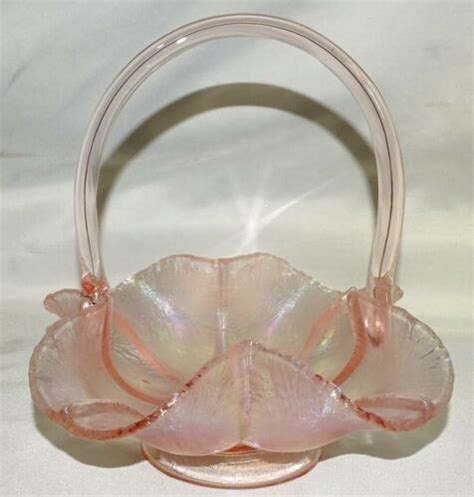 Fenton Usa Velva Rose Iridescent Stretch Glass 75th Anniv Cloverleaf Basket Ebay