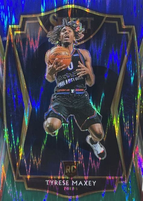 Tyrese Maxey Select Premier Level Blue White Green Shimmer