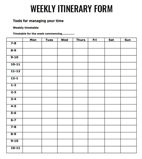 9 Weekly Itinerary Samples Sample Templates