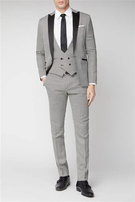 Limehaus Black Puppytooth Mens Check Tuxedo Suit Suit Direct