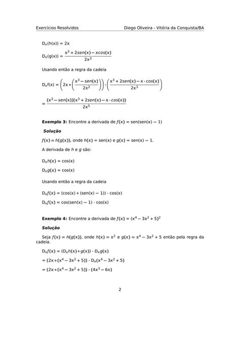 Exerc Cios Resolvidos Regra Da Cadeia Pdf