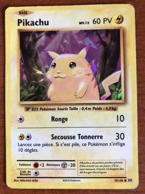 CARTE POKÉMON PIKACHU Holographique niv 12 60 pv 35 108 FR EUR 10 00