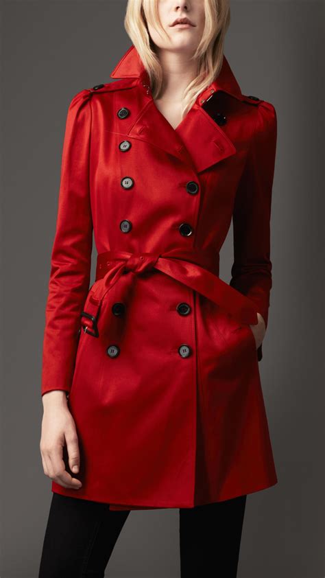 Burberry Midlength Stretchcotton Puff Sleeve Trench Coat In Red Lyst